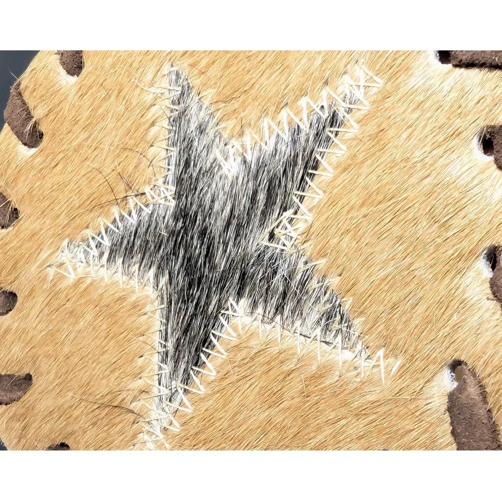 11 Pc Real Cowhide Western Star Coasters Hair on Hide Whipstitch Rustic Decor